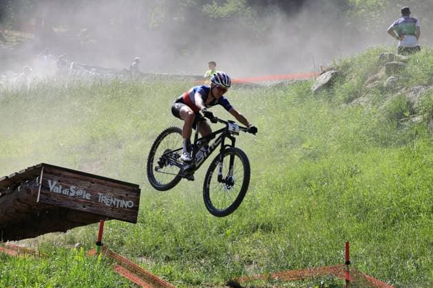 UCI MTB World Cup - XCO Pierre Teyssot MAXPPP ; UCI MTB World Cup - XCO. Commezzadura, Italy on June 22, 2025. Cross-Country Olympic Race, Women, Loana Lecomte (FRA) Pierre Teyssot Maxppp Commezzadura Trentino Italy  Copyright: xMAXPPPxPierrexTeyssotx PT1_4716R PT1_4716R