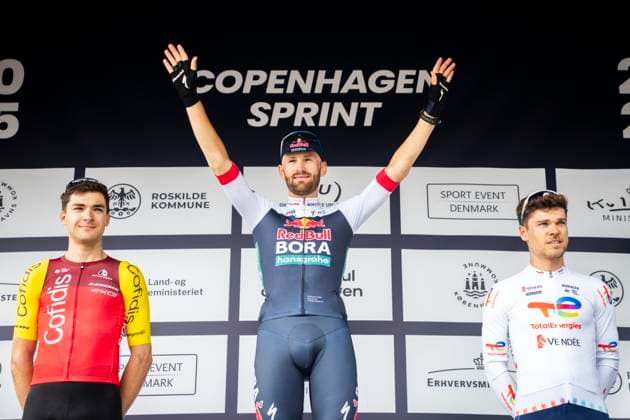 Cycling World Tour Race Copenhagen Sprint Winner Jordi Meeus Red Bull Bora Hansgrohe , Alexis Renard Cofidis and Emilien Jeanniere Totalenergies on the podium after the men s World Tour race Copenhagen from Roskilde to Copenhagen on Sunday, June 22, 2025 Photo Ida Marie Odgaard Ritzau Scanpix , Copenhagen Denmark  Copyright: RitzauxScanpix IdaxMariexOdgaardx spdk20250622-175130-L