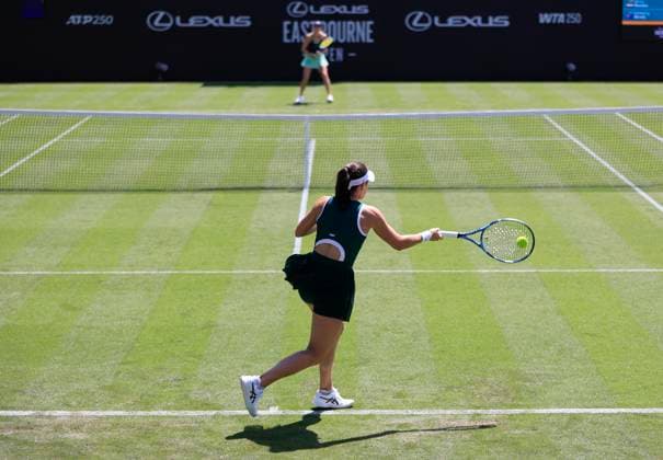 22nd June 2025; Devonshire Park, Eastbourne, East Sussex, England: Lexus International Eastbourne, Qualifying Day 2; Kimberly Birrell (AUS) plays a forehand shot against Anna Bondar (HUN)  ActionPlus12804314 HongboxChen