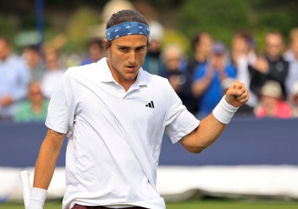 22nd June 2025; Devonshire Park, Eastbourne, East Sussex, England: Lexus International Eastbourne, Qualifying Day 2; Mattia Bellucci (ITA) reacts in the match against Chun-Hsin Tseng (TPE)  ActionPlus12804334 HongboxChen