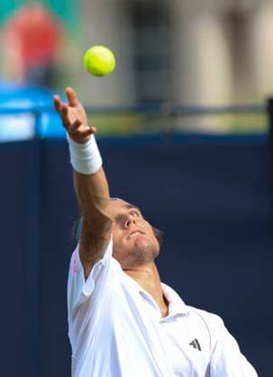 22nd June 2025; Devonshire Park, Eastbourne, East Sussex, England: Lexus International Eastbourne, Qualifying Day 2; Mattia Bellucci (ITA) serves to Chun-Hsin Tseng (TPE)  ActionPlus12804474 HongboxChen