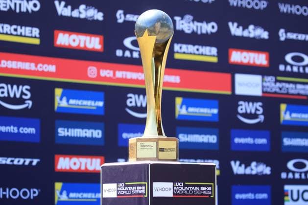 22nd June 2025, Val di Sole, Trentino, Italy; UCI Mountain Bike World Cup, Day 3; World Cup trophy on display  ActionPlus12804475 PierrexTeyssot