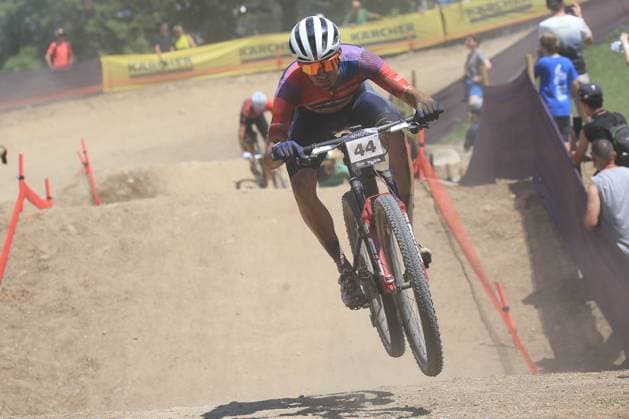 22nd June 2025, Val di Sole, Trentino, Italy; UCI Mountain Bike World Cup, Day 3; Riley Amos (USA) airborne  ActionPlus12804483 PierrexTeyssot