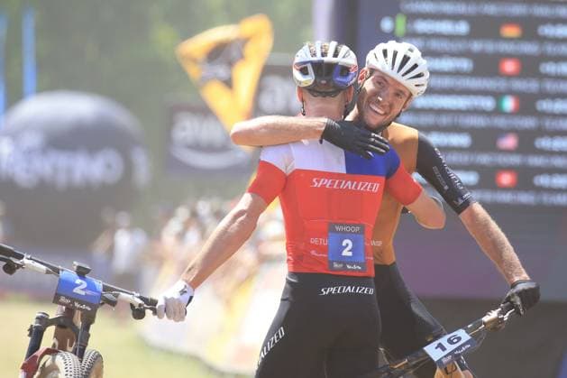 22nd June 2025, Val di Sole, Trentino, Italy; UCI Mountain Bike World Cup, Day 3; Martin VIDAURRE KOSSMANN (CHI) and Mathis Azzaro (FRA)  ActionPlus12804488 PierrexTeyssot