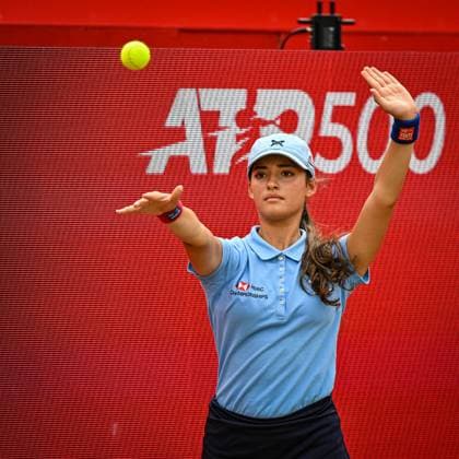 22nd June 2025; HSBC Championships, Queens Club, West Kensington, London, England: HSBC Mens Championships Queens Club, Day 7; A ball girl throws a ball to Carlos Alcaraz (ESP) before he serves in the final against Jiri Lehecka (CZE)  ActionPlus12804515 GodfreyxPitt