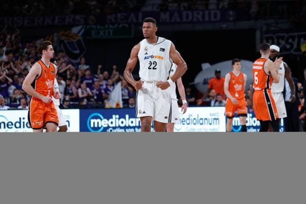 June 22, 2025, Madrid, Madrid, Spain: Walter Samuel Tavares da Veiga of Real Madrid reacts during the Spanish League, Final second leg of Liga ACB Endesa, basketball match played between Real Madrid and Valencia Basket at Movistar Arena on June 22, 2025, in Madrid, Spain. Madrid Spain - ZUMAa181 20250622_zaa_a181_120 Copyright: xDennisxAgyemanx