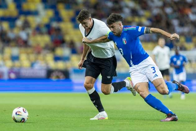 UEFA U21 European Championship, quarter-final Germany Italy 22 06 2025 Eric Martel Germany, 6 , Matteo Ruggeri Italy, 3 at the UEFA U21 European Championship quarter-final match Germany Italy, on 22 06 2025, DAC Arena, Dunajska Streda, Slovakia Copyright: xBEAUTIFULxSPORTS Meuselx