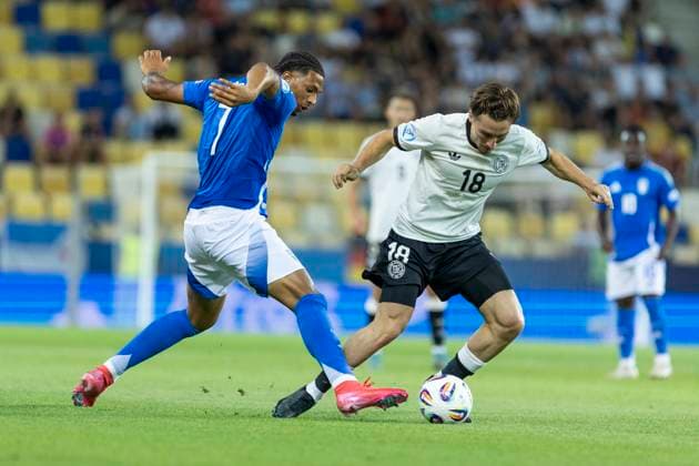 UEFA U21 European Championship, quarter-final Germany Italy 22 06 2025 Cher Ndour Italy, 7 , Rocco Reitz Germany, 18 at the UEFA U21 European Championship quarter-final match Germany Italy, on 22 06 2025, DAC Arena, Dunajska Streda, Slovakia Copyright: xBEAUTIFULxSPORTS Meuselx