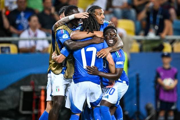 DUNAJSKA STREDA - Luca Koleosho of Italy U21, U 21 celebrates the 0-1 at the DAC Arena during the quarterfinal European Championship, EM, Europameisterschaft under-21 game between Germany and Italy. ANP Hollandse Hoogte SOC 2025 xVIxANPxSportx xGerritxvanxKeulenxIVx 530322392 originalFilename: 530322392.jpg
