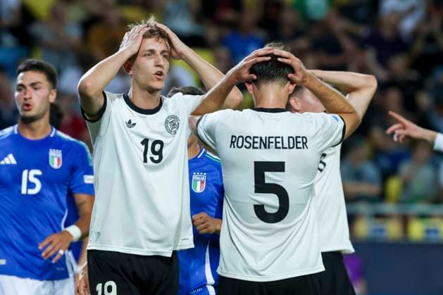 Nelson Weiper Germany and Max Rosenfelder Germany look disappointed, UEFA European Under 21 Championship 2025 Quarter Final, Germany v Italy, MOL Arà na on June 22, 2025 in Dunajska Streda, Slovakia Photo by Marco Steinbrenner DeFodi Images Nelson Weiper Germany and Max Rosenfelder Germany look disappointed, UEFA European Under 21 Championship 2025 Quarter Final, Germany v Italy, MOL Arà na, June 22, 2025 in Dunajska Streda, Slovakia Photo by Marco Steinbrenner DeFodi Images