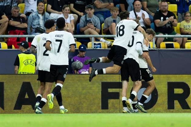 UEFA U21 European Championship, quarter-final Germany Italy 22 06 2025 Cheering after the goal by Nelson Weiper Germany, 19 at the UEFA U21 European Championship quarter-final match Germany Italy, on 22 06 2025, DAC Arena, Dunajska Streda, Slovakia Copyright: xBEAUTIFULxSPORTS Meuselx