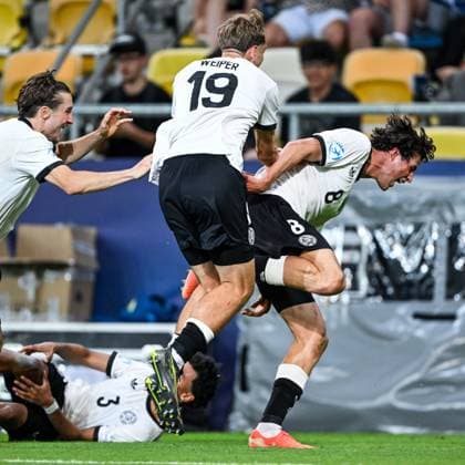 DUNAJSKA STREDA - Marlin Rohl of Germany U21, U 21 celebrates the 3-2 at the DAC Arena during the quarterfinal European Under-21 Championship game between Germany and Italy. ANP Hollandse Hoogte SOC 2025 xVIxANPxSportx xGerritxvanxKeulenxIVx 530325514 originalFilename: 530325514.jpg