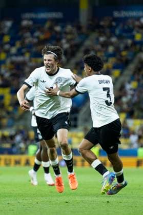 UEFA U21 European Championship, quarter-final Germany Italy 22 06 2025 Cheering after the goal by Merlin Röhl Germany, 8 at the UEFA U21 European Championship quarter-final match Germany Italy, on 22 06 2025, DAC Arena, Dunajska Streda, Slovakia Copyright: xBEAUTIFULxSPORTS Meuselx