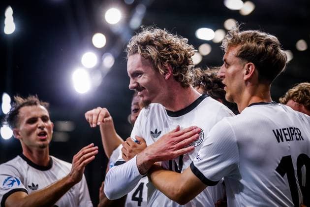 GERMANY U21, U 21 - ITALY U21 Nick Woltemade of Germany celebrates a goal during the UEFA European Under-21 Championship 2025 Quarterfinal football match between Germany U21 and Italy U21. Stadium DAC Arena (MOL Arena), Dunajska Streda, Slovakia, June 22, 2025. Photo by Branislav Racko Copyright: xx _BRR3197