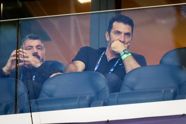 GERMANY U21, U 21 - ITALY U21 Gianluigi Buffon and Gennaro Gattuso during the UEFA European Under-21 Championship 2025 Quarterfinal football match between Germany U21 and Italy U21. Stadium DAC Arena (MOL Arena), Dunajska Streda, Slovakia, June 22, 2025. Photo by Branislav Racko Copyright: xx 080A3242