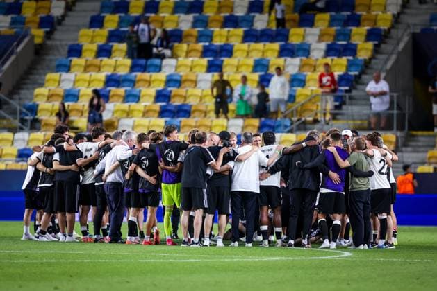 GERMANY U21, U 21 - ITALY U21 Players of Germany celebrate after the UEFA European Under-21 Championship 2025 Quarterfinal football match between Germany U21 and Italy U21. Stadium DAC Arena (MOL Arena), Dunajska Streda, Slovakia, June 22, 2025. Photo by Branislav Racko Copyright: xx 080A4975
