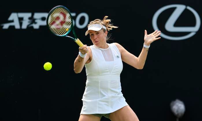 23rd June 2025; Devonshire Park, Eastbourne, East Sussex, England; Lexus International Eastbourne, Day 1; Anastasia Pavlyuchenkova plays a forehand shot against Viktoriya Tomova (BUL)  ActionPlus12804644 HongboxChen
