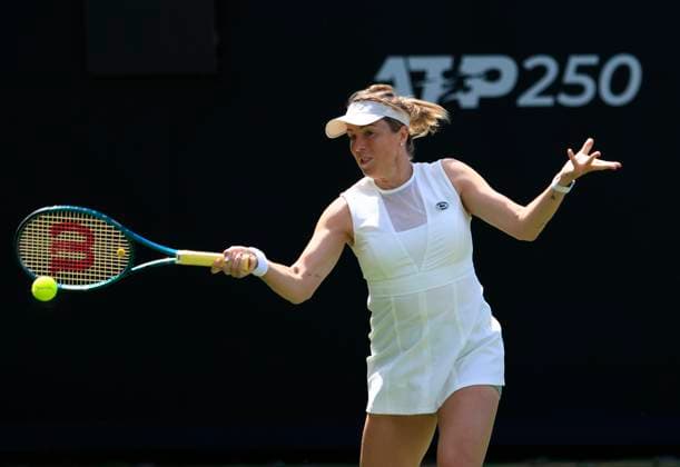 23rd June 2025; Devonshire Park, Eastbourne, East Sussex, England; Lexus International Eastbourne, Day 1; Anastasia Pavlyuchenkova plays a forehand shot against Viktoriya Tomova (BUL)  ActionPlus12804646 HongboxChen