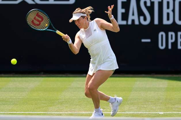 23rd June 2025; Devonshire Park, Eastbourne, East Sussex, England; Lexus International Eastbourne, Day 1; Anastasia Pavlyuchenkova plays a forehand shot against Viktoriya Tomova (BUL)  ActionPlus12804649 HongboxChen