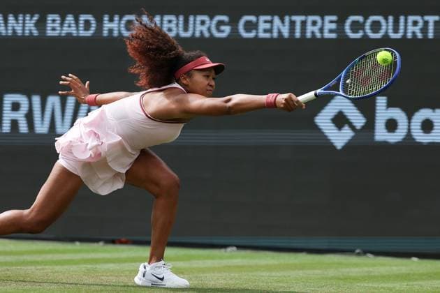 Bad Homburg on 23 06 2025 Tennis Womens Tournament WTA 500 Bad Homburg Open powered by Solarwatt 2025 Match Naomi Osaka JPN vs Olga Danilovic SER v l , Naomi Osaka JPN plays the ball, focused , concentrated plays a backhand Copyright: JoaquimxFerreira