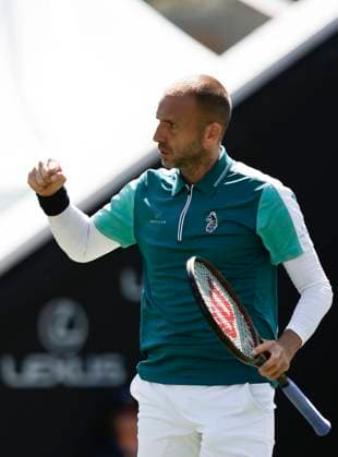 23rd June 2025; Devonshire Park, Eastbourne, East Sussex, England; Lexus International Eastbourne, Day 1; Daniel Evans (GBR) celebrates a point won in the match against Kecmanovic (SRB)  ActionPlus12804791 HongboxChen