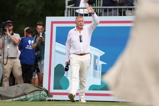 Bad Homburg on 23 06 2025 Womens Tennis Tournament WTA 500 Bad Homburg Open powered by Solarwatt 2025 Becker Petkovic Boris Becker starts podcast with co-host Andrea Petkovic f l , Boris Becker on the way to Center Court Copyright: JoaquimxFerreira