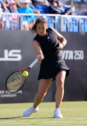 23rd June 2025; Devonshire Park, Eastbourne, East Sussex, England; Lexus International Eastbourne, Day 1; Daria Kasatkina (AUS) plays a forehand against Lulu Sun (NZL)  ActionPlus12804810 HongboxChen
