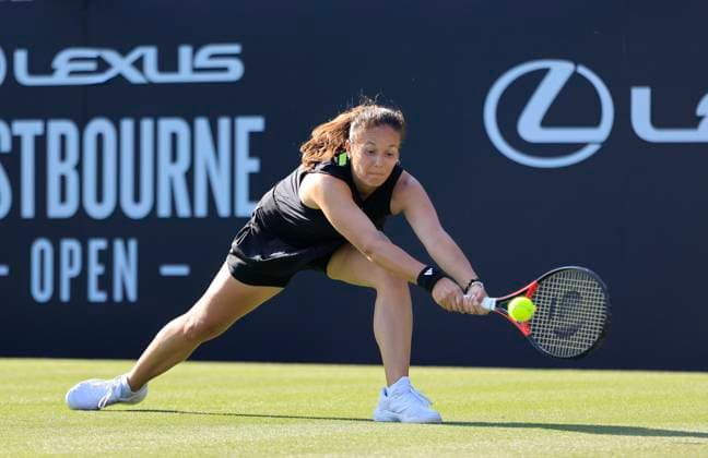 23rd June 2025; Devonshire Park, Eastbourne, East Sussex, England; Lexus International Eastbourne, Day 1; Daria Kasatkina (AUS) plays a backhand against Lulu Sun (NZL)  ActionPlus12804817 HongboxChen