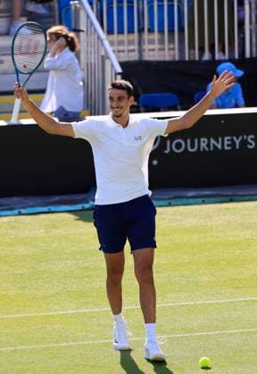 23rd June 2025; Devonshire Park, Eastbourne, East Sussex, England; Lexus International Eastbourne, Day 1; Lorenzo Sonego (ITA) celebrates his victory after defeating Fabian Marozsan (HUN)  ActionPlus12804805 HongboxChen