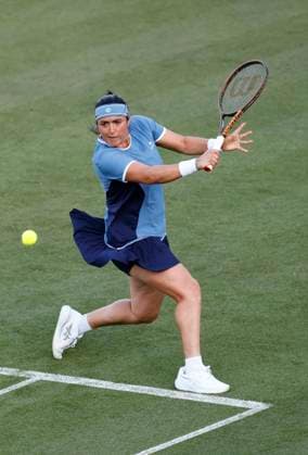 23rd June 2025; Devonshire Park, Eastbourne, East Sussex, England; Lexus International Eastbourne, Day 1; Ons Jabeur (TUN) plays a backhand shot against Maya Joint (AUS)  ActionPlus12804861 HongboxChen
