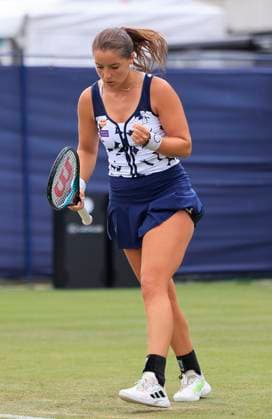24th June 2025; Devonshire Park, Eastbourne, East Sussex, England; Lexus International Eastbourne, Day 2; Jodie Burrage (GBR) shows emotion in the match against Moyuka Uchijima (JPN)  ActionPlus12805069 HongboxChen