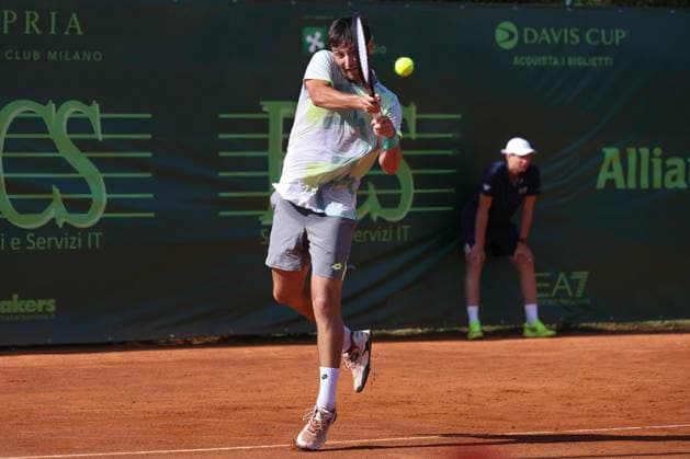 Italy: 1st Round ATP, Tennis Herren Challenger Tour Milan 2025, Dino Prizmic vs Gabriele Piraino Italy, Milan, 2025 06 23: Gabriele Piraino backhand shot during tennis match between Dino Prizmic (CRO) vs Gabriele Piraino (ITA), ATP Challenger Tour Milan 2025, 1st Round, Aspria Tennis Club Italy, Milan, 2025 06 23: tennis match between Dino Prizmic (CRO) vs Gabriele Piraino (ITA), ATP Challenger Tour Milan 2025, 1st Round, Aspria Tennis Club Milan Italy Copyright: FabrizioxAndreaxBertani