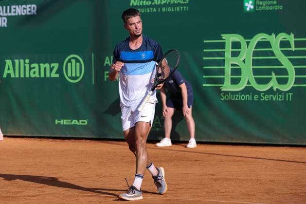 Italy: 1st Round ATP, Tennis Herren Challenger Tour Milan 2025, Dino Prizmic vs Gabriele Piraino Italy, Milan, 2025 06 23: Dino Prizmic celebrates the victory at the end of tennis match between Dino Prizmic (CRO) vs Gabriele Piraino (ITA), ATP Challenger Tour Milan 2025, 1st Round, Aspria Tennis Club Italy, Milan, 2025 06 23: tennis match between Dino Prizmic (CRO) vs Gabriele Piraino (ITA), ATP Challenger Tour Milan 2025, 1st Round, Aspria Tennis Club Milan Italy Copyright: FabrizioxAndreaxBertani
