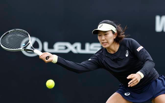 24th June 2025; Devonshire Park, Eastbourne, East Sussex, England; Lexus International Eastbourne, Day 2; Moyuka Uchijima (JPN) plays a forehand shot against Jodie Burrage (GBR)  ActionPlus12805155 HongboxChen