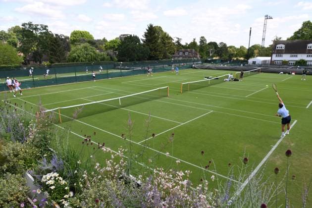 Wimbledon Tennis Championships - Practice Day LONDON, UNITED KINGDOM - JUNE 25: A view of tennis players on the grass practice courts ahead of the Wimbledon tennis championships held at the All England, All England Lawn Tennis and Croquet Club in London, United Kingdom on June 25, 2025. Ray Tang Anadolu London United Kingdom. Editorial use only. Please get in touch for any other usage.  Copyright: x2025xAnadoluxRayxTangx