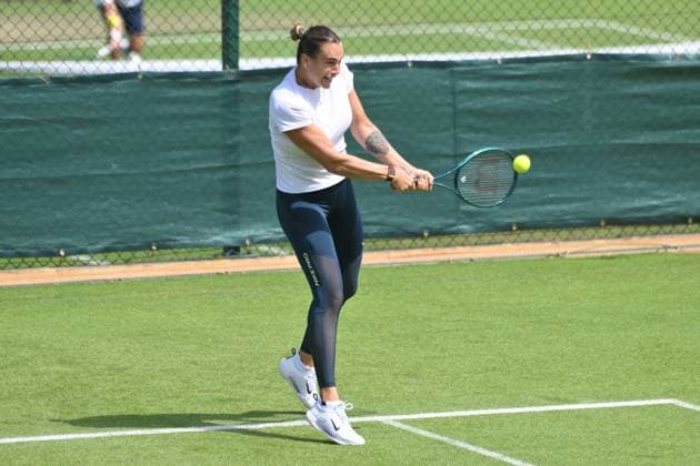 Wimbledon Tennis Championships - Practice Day LONDON, UNITED KINGDOM - JUNE 25: Tennis player Aryna Sabalenka practices on the grass courts ahead of the Wimbledon tennis championships held at the All England, All England Lawn Tennis and Croquet Club in London, United Kingdom on June 25, 2025. Ray Tang Anadolu London United Kingdom. Editorial use only. Please get in touch for any other usage.  Copyright: x2025xAnadoluxRayxTangx