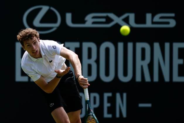 25th June 2025; Devonshire Park, Eastbourne, East Sussex, England; Lexus International Eastbourne, Day 3; Ugo Humbert (FRA) serves to Lorenzo Sonego (ITA)  ActionPlus12805458 HongboxChen