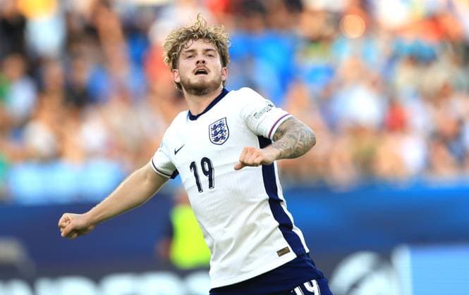 Harvey Elliott of England Under 21 celebrates scoring a goal to make the score 1-0 England U21, U 21 v Netherlands U21, UEFA U21 Championship, Semi-Final, National Football Stadium, Bratislava, Slovakia - 25 Jun 2025Bratislava National Football Stadium Slovakia  Copyright: xNikolaxKrstic Shutterstockx 15373680ci