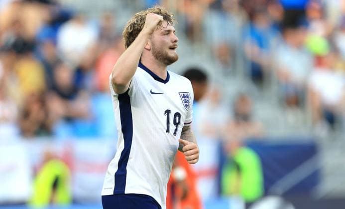 Harvey Elliott of England Under 21 celebrates scoring a goal to make the score 1-0 England U21, U 21 v Netherlands U21, UEFA U21 Championship, Semi-Final, National Football Stadium, Bratislava, Slovakia - 25 Jun 2025Bratislava National Football Stadium Slovakia  Copyright: xNikolaxKrstic Shutterstockx 15373680cj