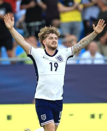 Harvey Elliott of England Under 21 celebrates scoring a goal to make the score 1-0 England U21, U 21 v Netherlands U21, UEFA U21 Championship, Semi-Final, National Football Stadium, Bratislava, Slovakia - 25 Jun 2025Bratislava National Football Stadium Slovakia  Copyright: xNikolaxKrstic Shutterstockx 15373680cr
