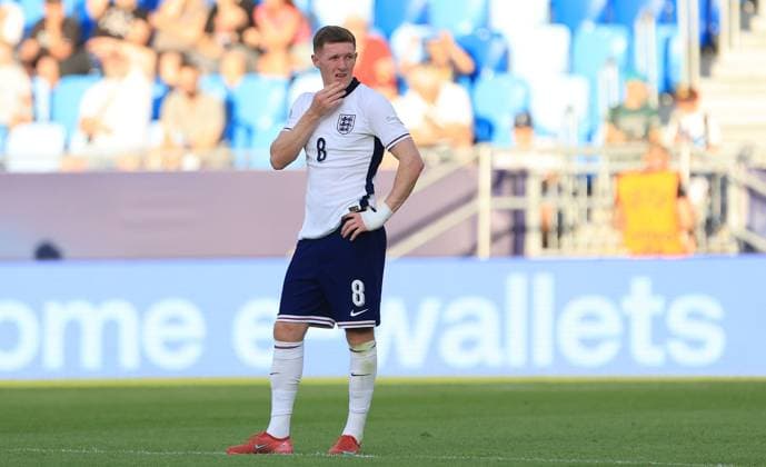 Elliot Anderson of England Under 21 shows a look of dejection after Noah Ohio of Netherlands U21, U 21 scores a goal to make the score 1-1 England U21 v Netherlands U21, UEFA U21 Championship, Semi-Final, National Football Stadium, Bratislava, Slovakia - 25 Jun 2025Bratislava National Football Stadium Slovakia  Copyright: xNikolaxKrstic Shutterstockx 15373680ct