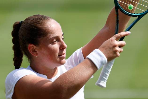 25th June 2025; Devonshire Park, Eastbourne, East Sussex, England; Lexus International Eastbourne, Day 3; Jelena Ostapenko (LAT) celebrates in the match against Alexandra Eala (PHI)  ActionPlus12805482 HongboxChen
