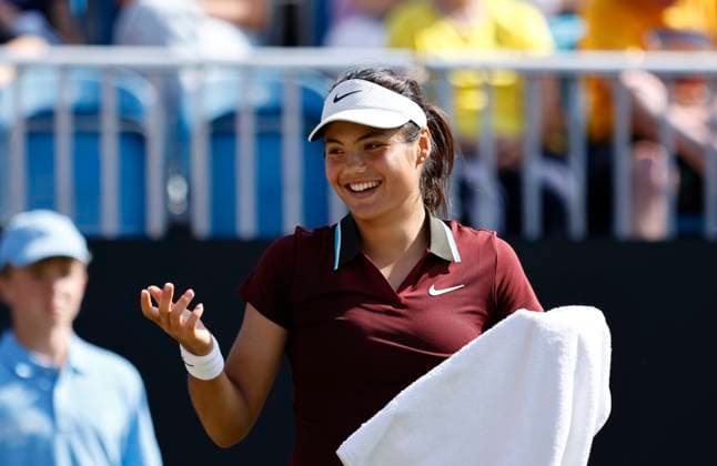 25th June 2025; Devonshire Park, Eastbourne, East Sussex, England; Lexus International Eastbourne, Day 3; Emma Raducanu (GBR) takes a break in the match against Maya Joint (AUS)  ActionPlus12805491 HongboxChen