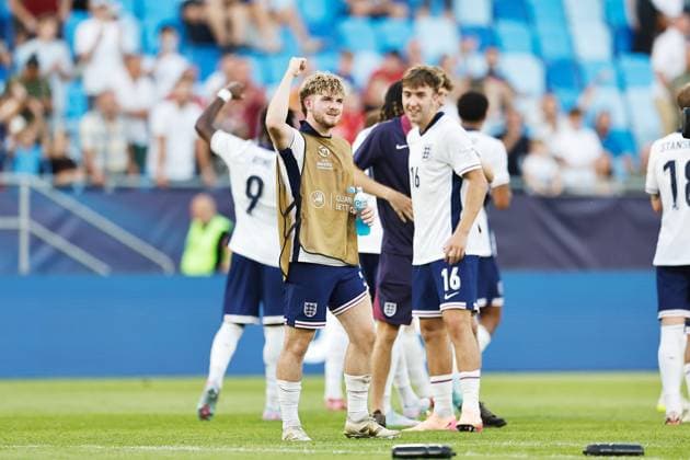 Harvey Elliott (ENG), JUNE 25, 2025 - Football Soccer : Harvey Elliott celebrate after winning UEFA European Under-21 Championship 2025 Slovakia Semi-finals match between Uuder-21 England 2-1 Uuder-21 Netherlands at the National Football Stadium in Bratislava, Slovakia. Noxthirdxpartyxsales  aflo_295959962