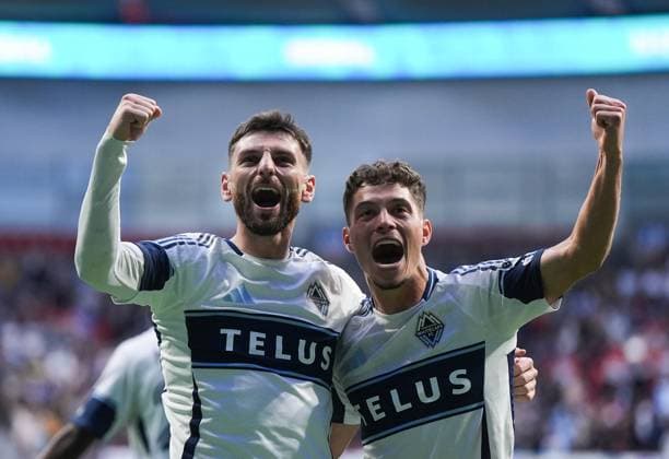 May 3, 2025, Vancouver, Bc, CANADA: Vancouver Whitecaps Tristan Blackmon, left, and Sebastian Berhalter celebrate Blackmon s goal against Real Salt Lake during the second half of an MLS, Fussball Herren, USA soccer match in Vancouver, on Saturday, May 3, 2025. Canada News - May 3, 2025  - ZUMAc35_ 20250503_zaf_c35_184 Copyright: xDarrylxDyckx