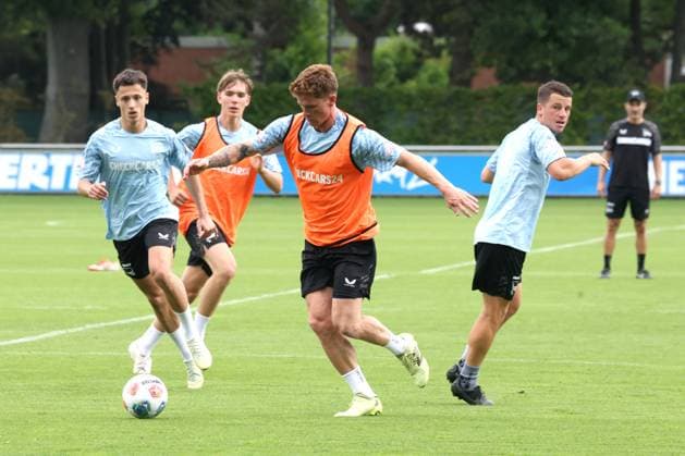 DEU, DFL, 2 FBL Hertha BSC, Training, 26 06 2025, Sportforum, Berlin, DEU, DFL, 2 FBL Hertha BSC, Training, in the picture Sebastian Groenning Hertha BSC Berlin 88 , Diego Demme Hertha BSC Berlin 6 DFL regulations prohibit any use of Photographs as image sequences and or quasi video nordphotoxGmbHx xEngler nph00076
