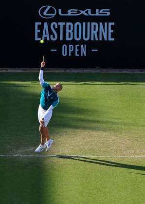 25th June 2025; Devonshire Park, Eastbourne, East Sussex, England; Lexus International Eastbourne, Day 3; Daniel Evans (GBR) serves to Tommy Paul (USA)  ActionPlus12805553 HongboxChen