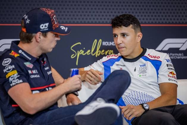 FORMULA 1 - GP of Austria 2025 SPIELBERG,AUSTRIA,26.JUN.25 - MOTORSPORTS, FORMULA 1 - Grand Prix of Austria, Red Bull Ring, preview, press conference, PK, Pressekonferenz Image shows Max Verstappen (NED Red Bull Racing) and Isack Hadjar (FRA VCARB).  GEPAxpictures xMatthiasxTrinkl