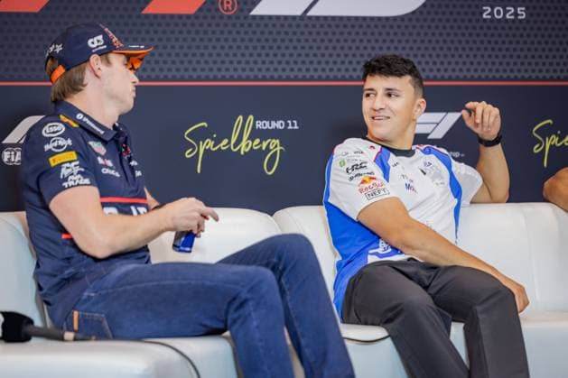 FORMULA 1 - GP of Austria 2025 SPIELBERG,AUSTRIA,26.JUN.25 - MOTORSPORTS, FORMULA 1 - Grand Prix of Austria, Red Bull Ring, preview, press conference, PK, Pressekonferenz Image shows Max Verstappen (NED Red Bull Racing) and Isack Hadjar (FRA VCARB).  GEPAxpictures xMatthiasxTrinkl