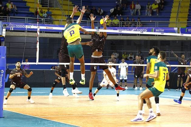 RECORD DATE NOT STATED Match between brazil and venezuela Betim (MG), 06 25 2025 - Men s volleyball Brazil national team, Nationalteam x Venezuela national team - Brazil s attack in the 2nd match of the single phase of the men s volleyball Copa America - held at the Divino Braga gym, this Wednesday (25). Minas Gerais Brasil Copyright: xEvandroxOliveirax